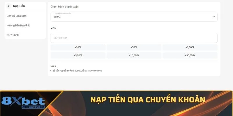 Nạp tiền qua chuyển khoản